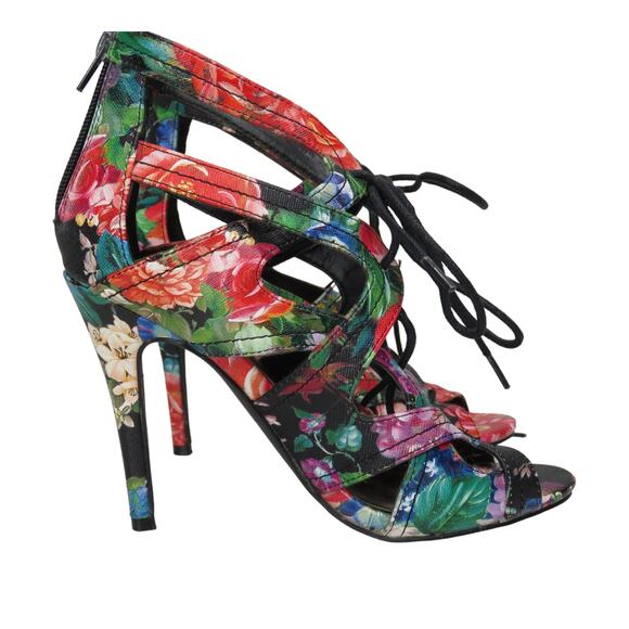 Steve Madden Madden Girl Raceyyy Ghillie Colorful Floral Caged Heels 7.5 - Picture 3 of 8